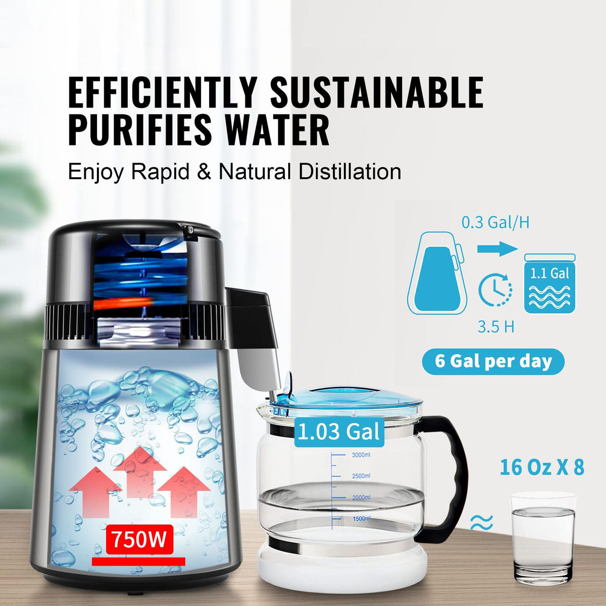 4L Water Distiller, 750W, Stainless Steel Interior, Silver