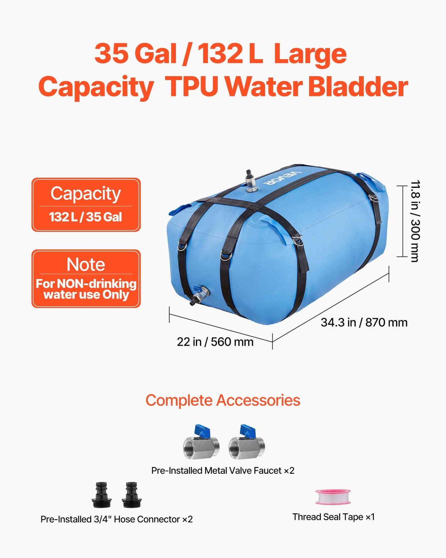 132L (35 Gallon) Heavy-Duty TPU Water Storage Bag