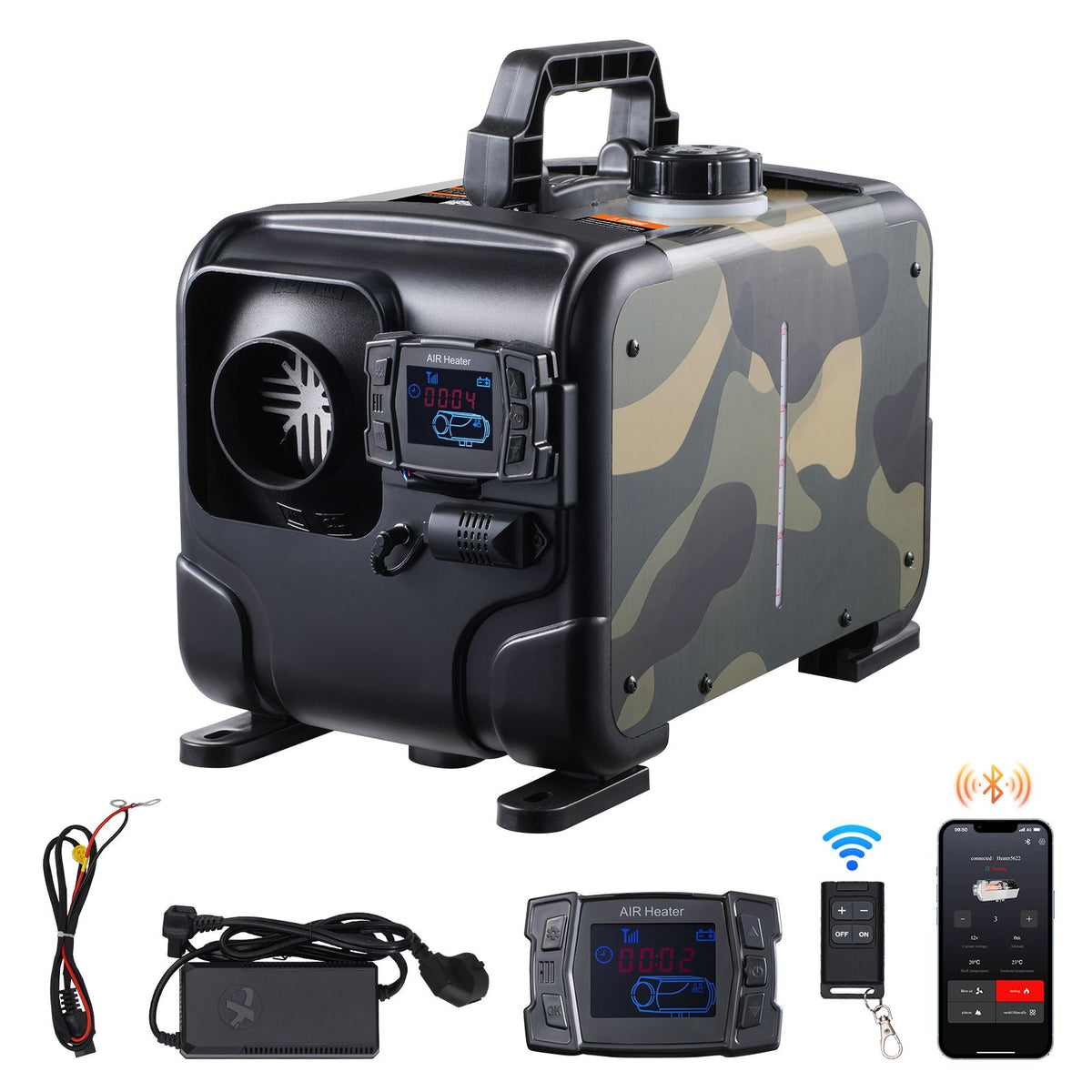 8kW Horizontal Diesel Air Heater, 12V/24V, CO Alarm, Bluetooth App