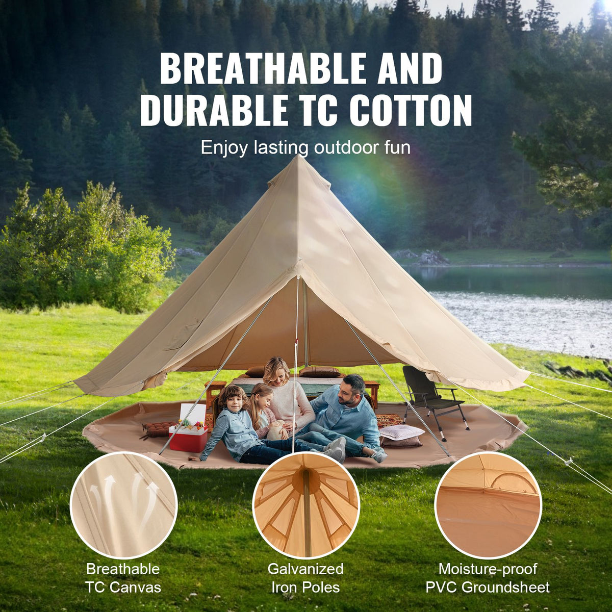Canvas Bell Tent, 5 m, with Stove Jack, Sleeps Up to 8