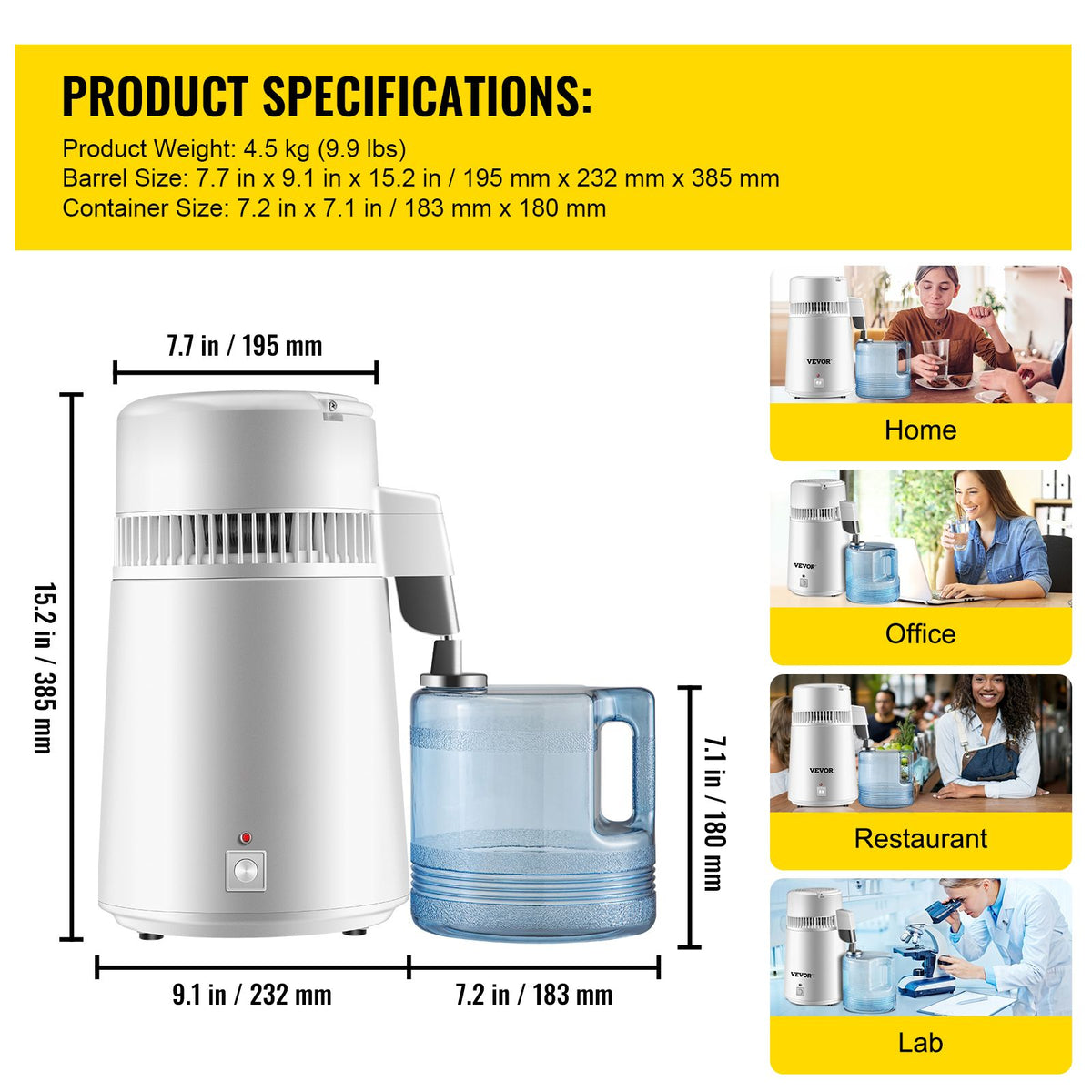 4L Water Distiller with Collection Bottle, 750W, Stainless Steel Interior