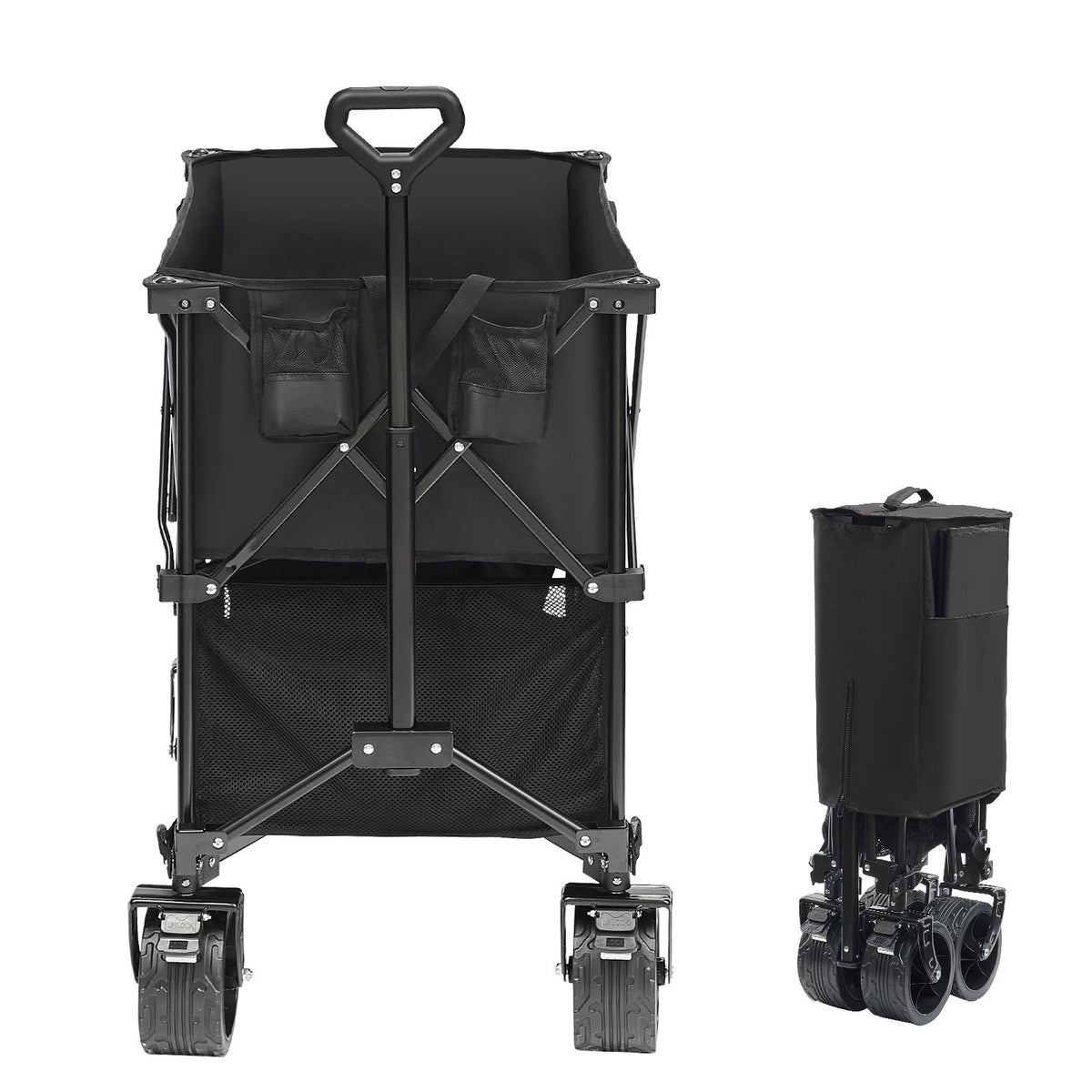 Foldable Double-Decker Wagon, 2-Tier Collapsible Cart, All-Terrain Wheels