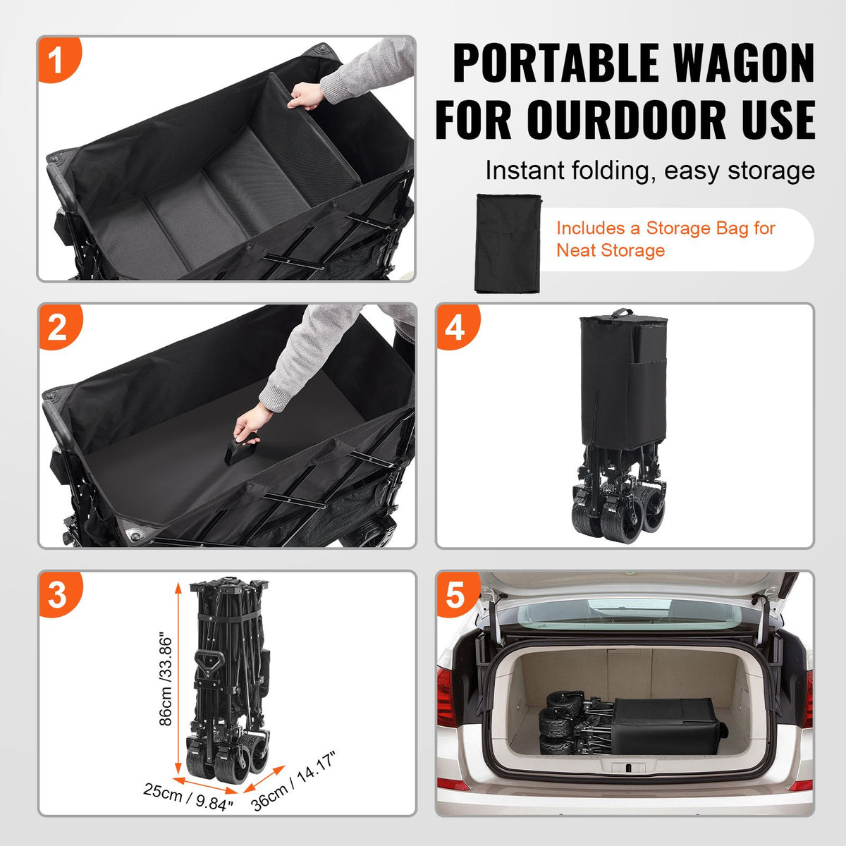 Foldable Double-Decker Wagon, 2-Tier Collapsible Cart, All-Terrain Wheels