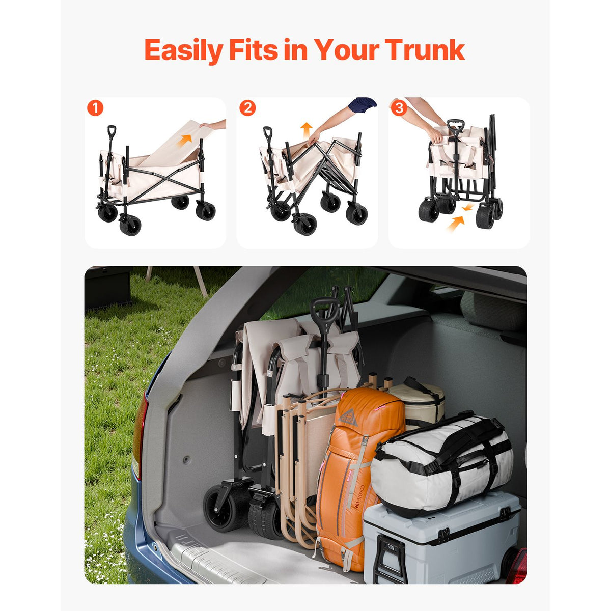 Collapsible Folding Wagon, Converts to Bench Seat, 250kg Load, 220L