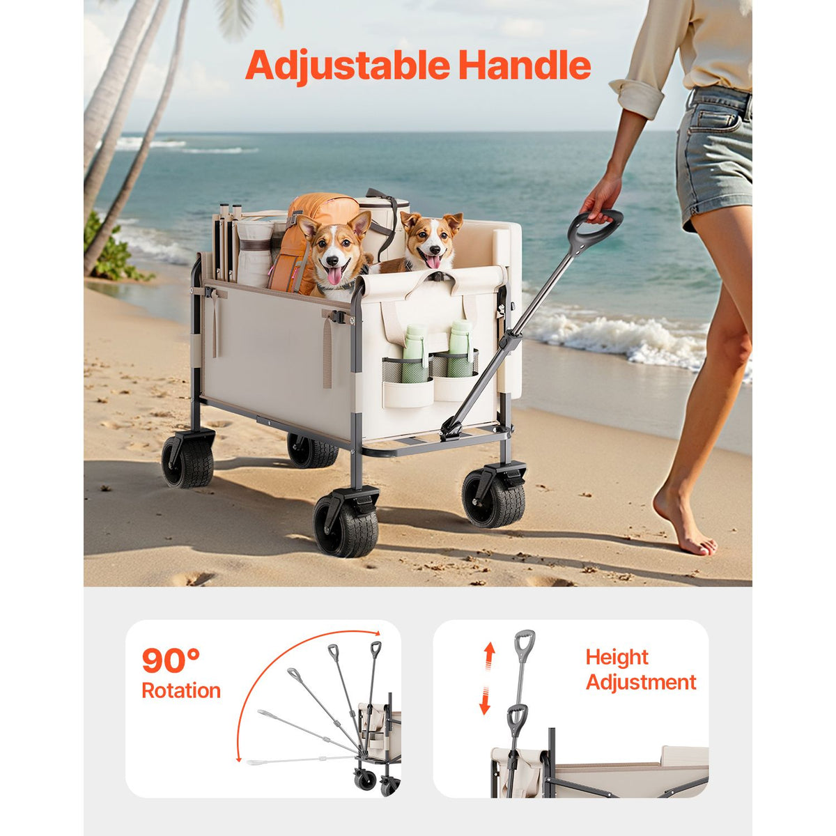 Collapsible Folding Wagon, Converts to Bench Seat, 250kg Load, 220L