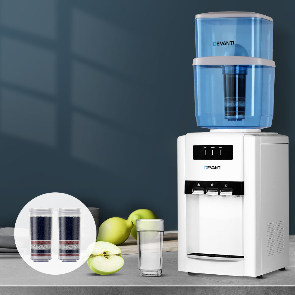Devanti 22L Benchtop Water Cooler, 3 Taps, 2 Filters, White