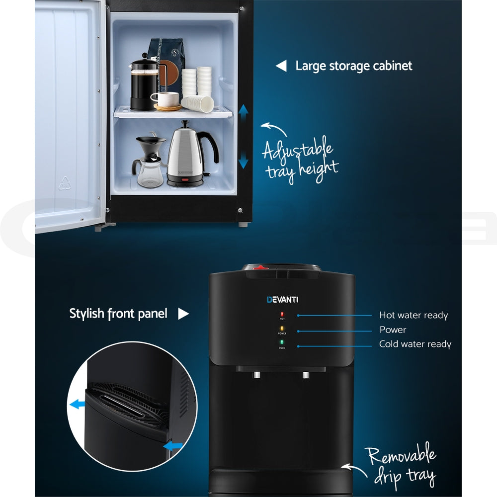Devanti Water Cooler Dispenser with 22L Filter Bottle, Hot and Cold, Black