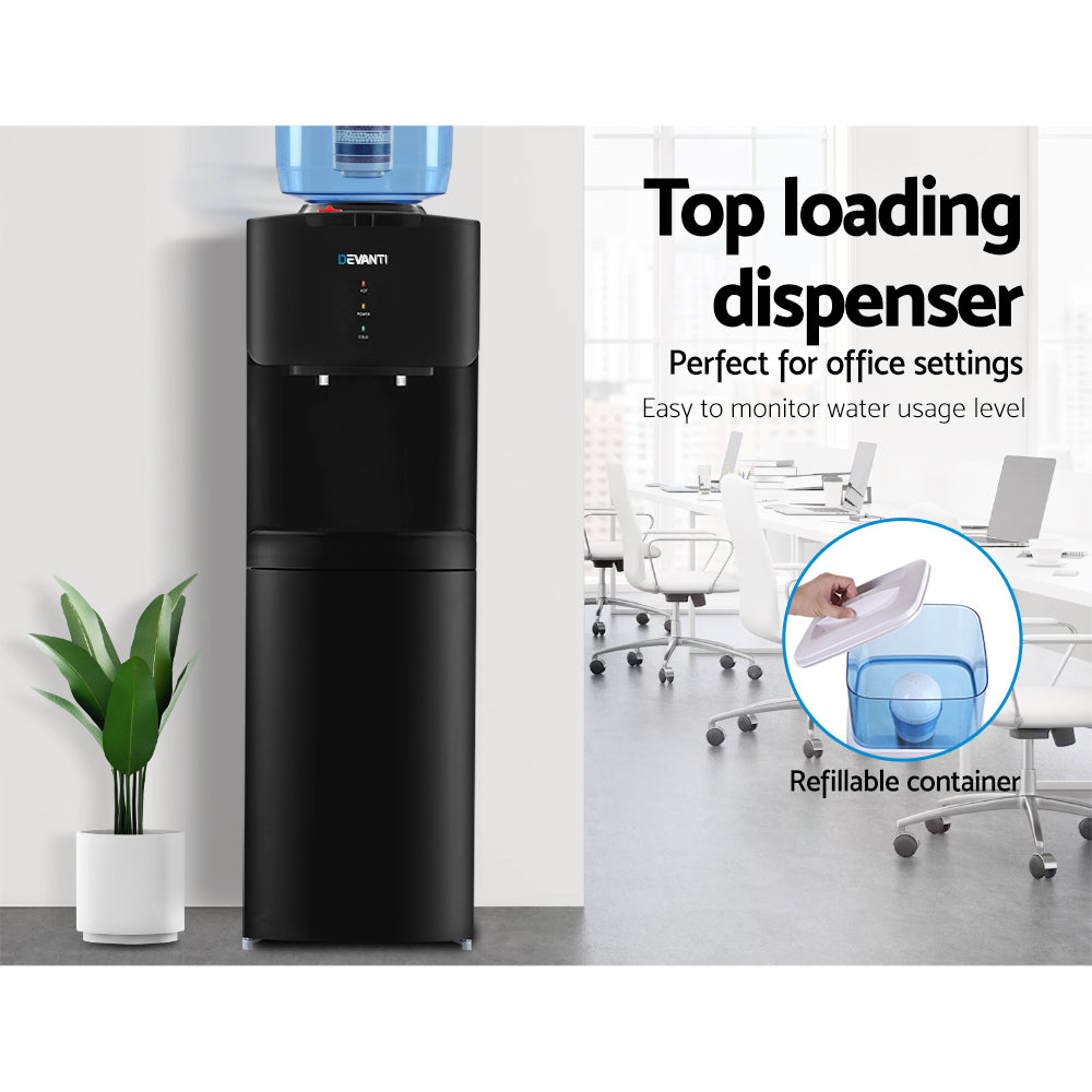 Devanti Water Cooler Dispenser with 22L Filter Bottle, Hot and Cold, Black, with 2 Spare Filters