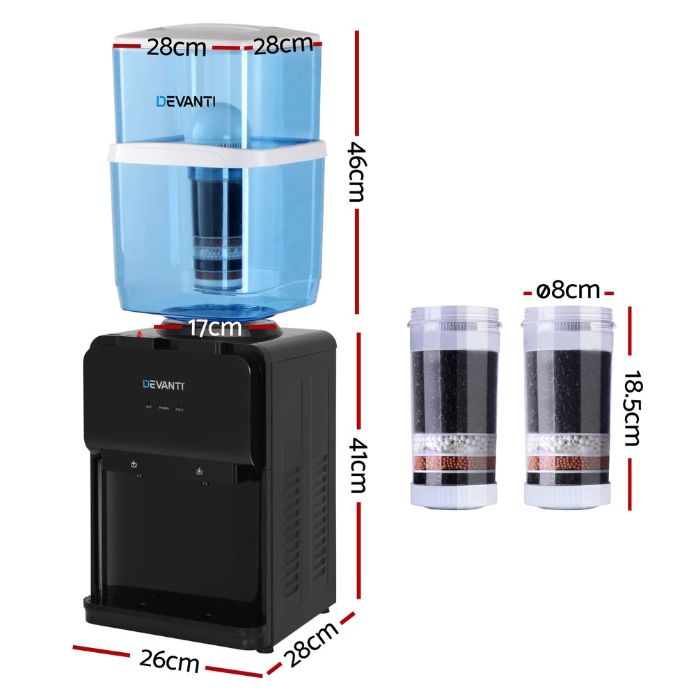 Devanti 22L Compressor Water Cooler, Hot and Cold, 2 Filters, Black