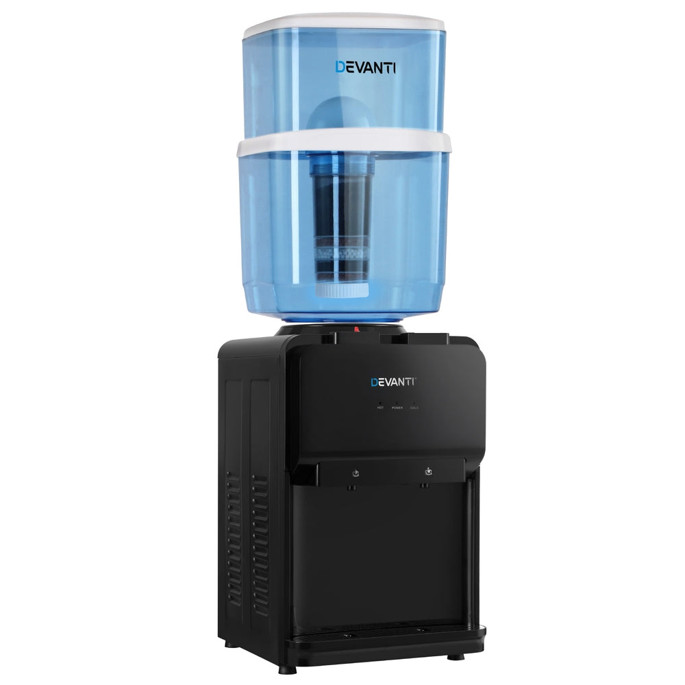 Devanti 22L Compressor Water Cooler, Hot and Cold, 2 Filters, Black