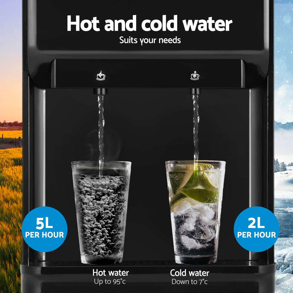 Devanti 22L Compressor Water Cooler, Hot and Cold, 2 Filters, Black