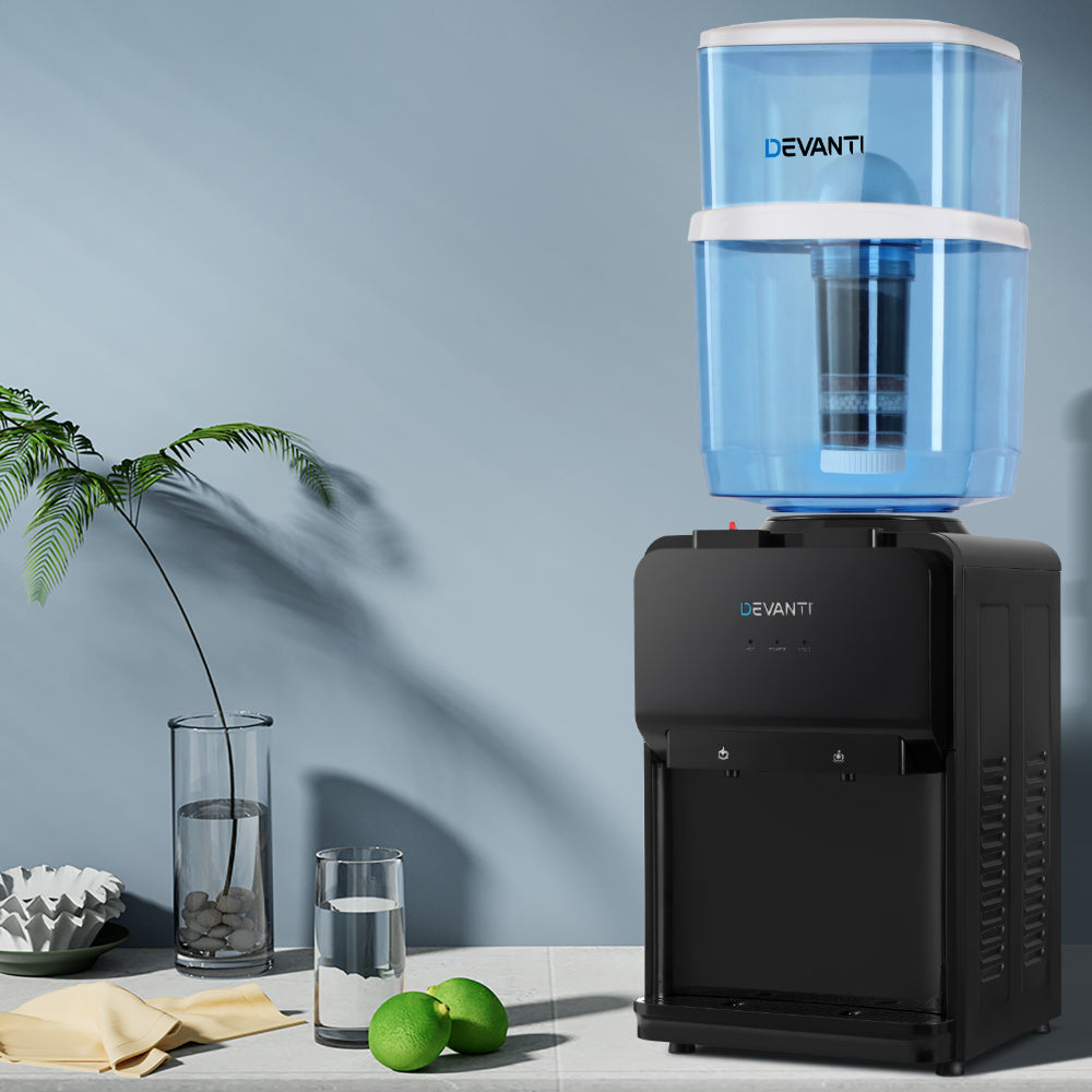Devanti 22L Compressor Water Cooler, Hot and Cold, 2 Filters, Black