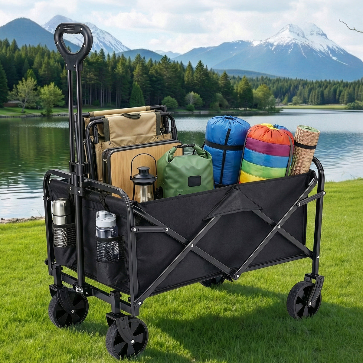Gardeon Folding Garden Cart Camping Wagon, 80kg Capacity, Black