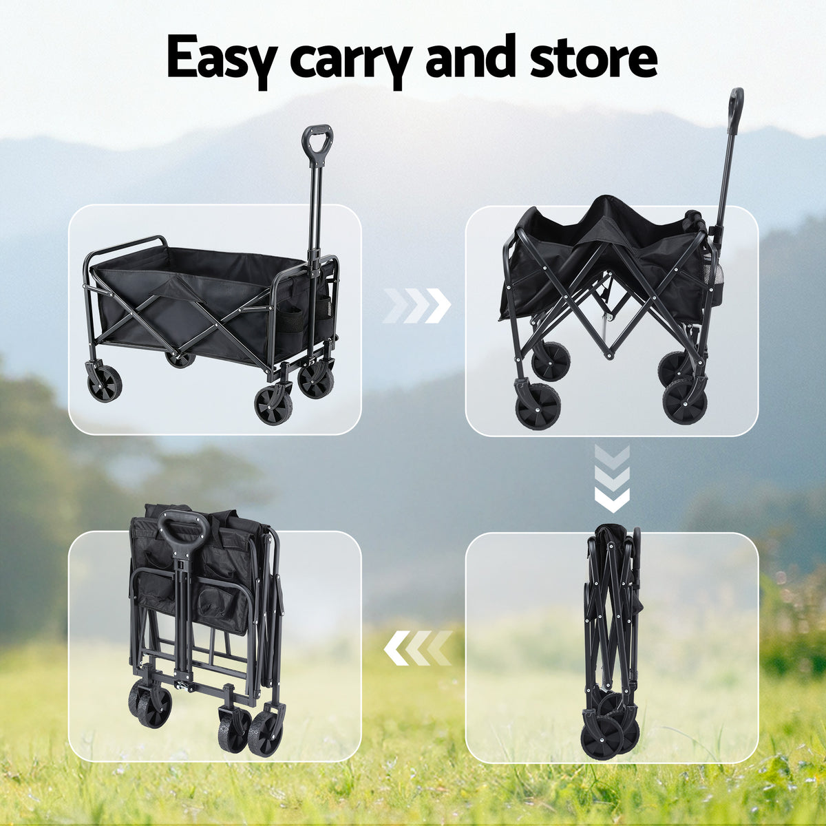 Gardeon Folding Garden Cart Camping Wagon, 80kg Capacity, Black