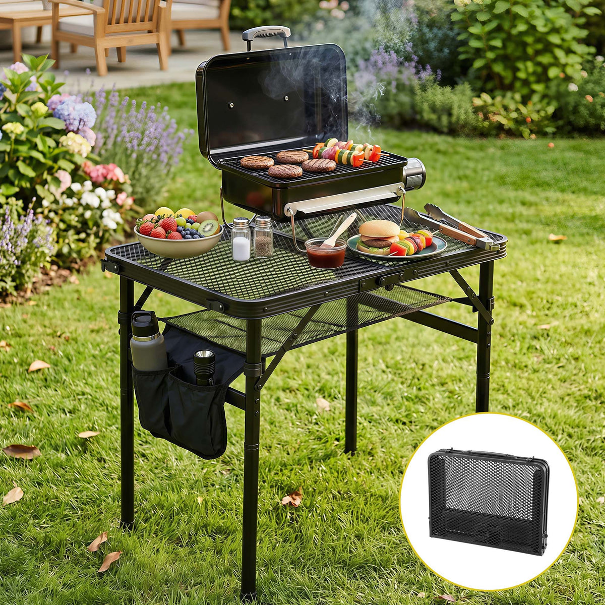 Gardeon BBQ Camp Table, Folding Mesh Top, 60 x 40 x 56cm