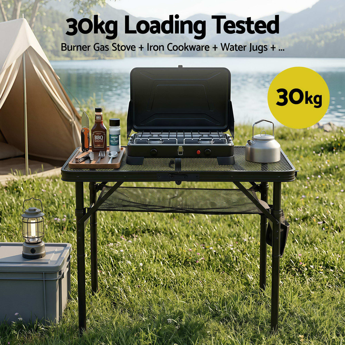 Gardeon BBQ Camp Table, Folding Mesh Top, 60 x 40 x 56cm