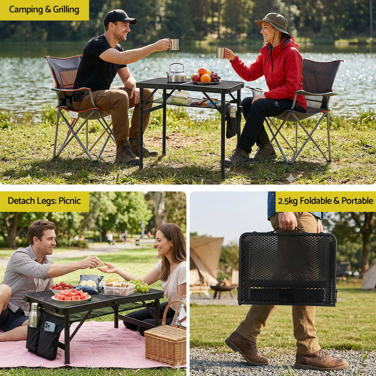 Gardeon BBQ Camp Table, Folding Mesh Top, 60 x 40 x 56cm