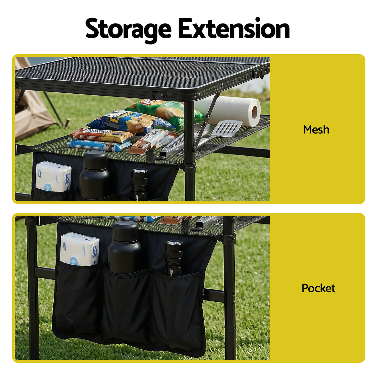 Gardeon BBQ Camp Table, Folding Mesh Top, 90 x 60 x 66cm