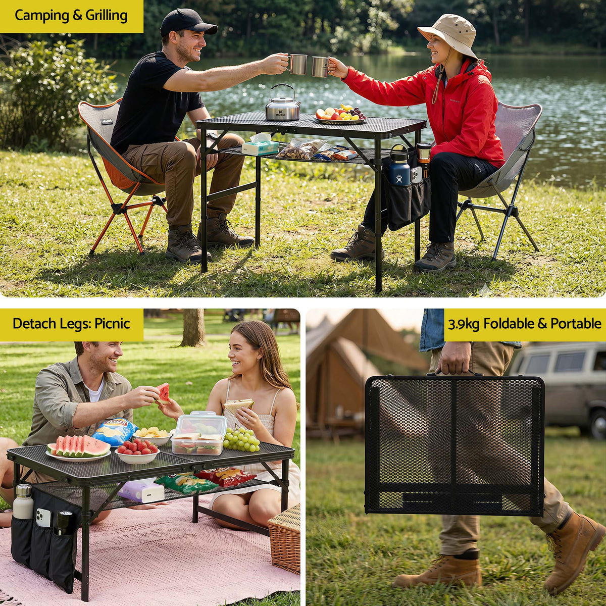 Gardeon BBQ Camp Table, Folding Mesh Top, 90 x 60 x 66cm