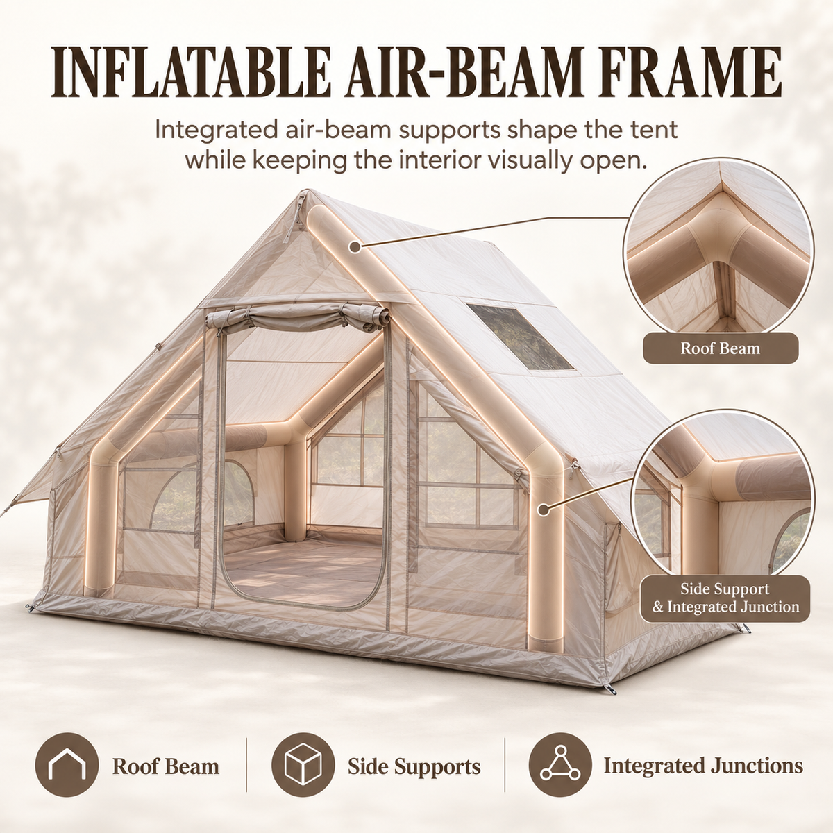 Weisshorn Inflatable A-Frame Air Tent with Mesh Windows, 300 x 210 cm, Khaki