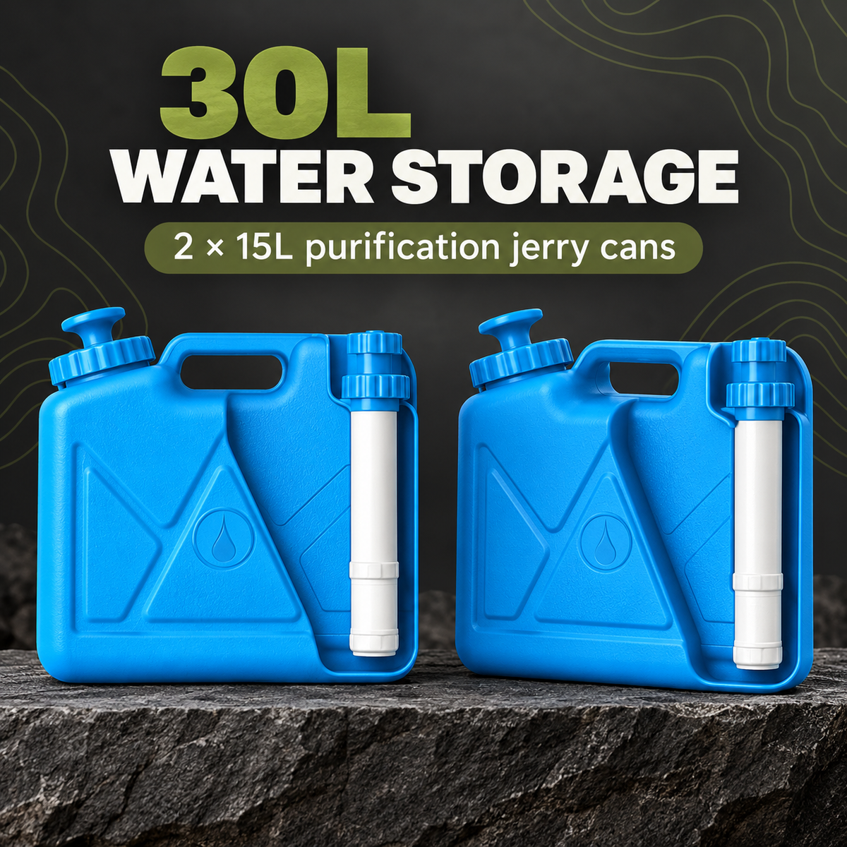 PrepPro Family 3-Day Essentials Set — two blue 15L purification jerry cans