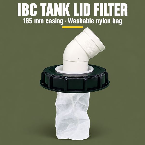 IBC Tank Lid Filter, 165mm Black Casing, Washable Nylon Bag