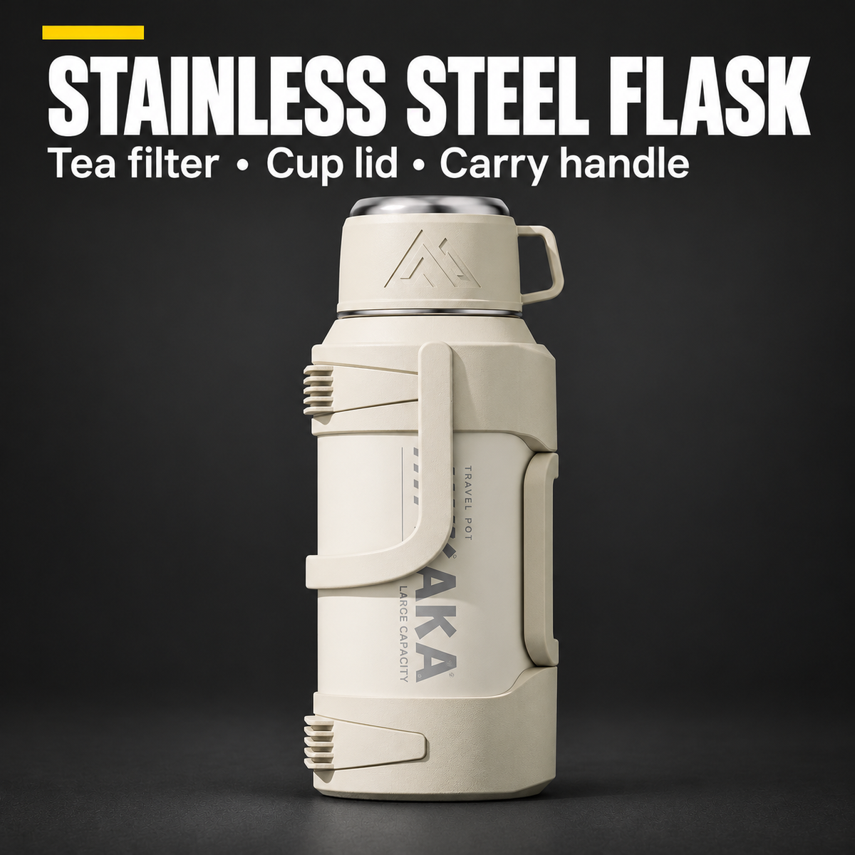 Stainless Steel Flask — Tea filter, cup lid and carry handle