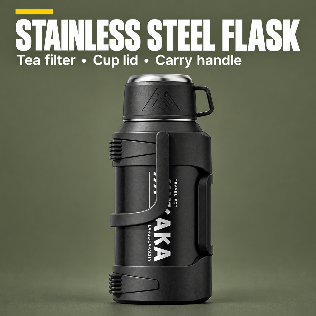 Stainless Steel Flask — Tea filter, cup lid and carry handle
