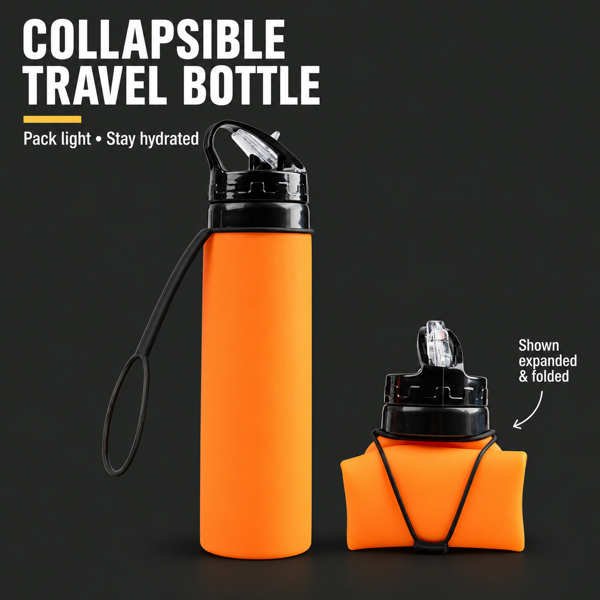 Collapsible Travel Water Bottle, BPA-Free, Orange