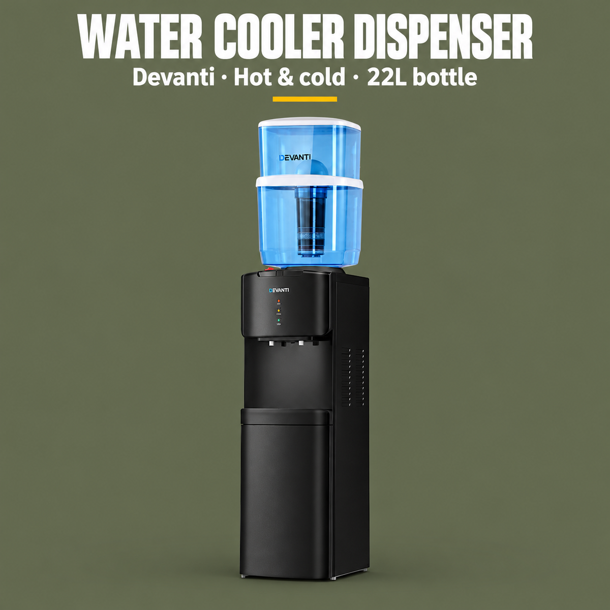Devanti Water Cooler Dispenser with 22L Filter Bottle, Hot and Cold, Black