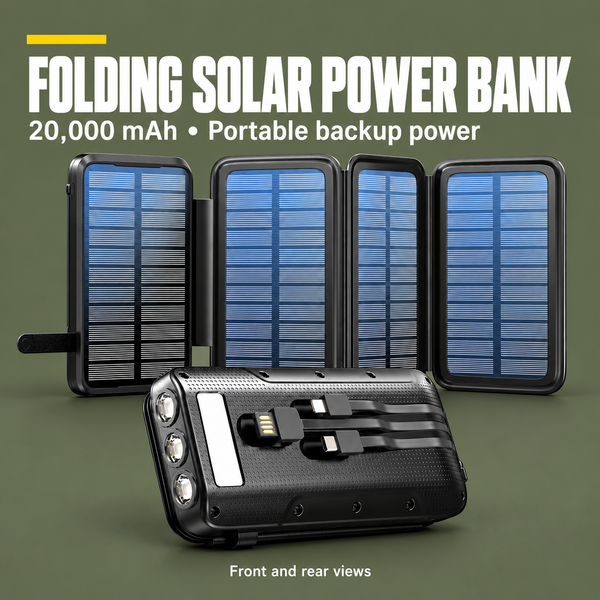 20,000mAh Folding Solar Power Bank – Wireless, IP65