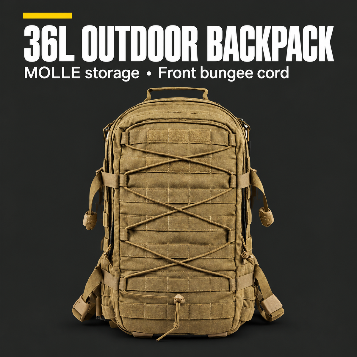 36L OUTDOOR BACKPACK — MOLLE storage • Front bungee cord