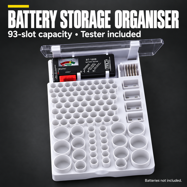 Battery Vault Organizer with Tester – 93 Slot