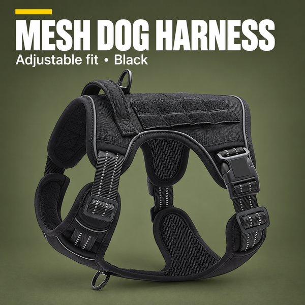 Black Professional Adjustable Tactical Dog Mesh Harness - Small