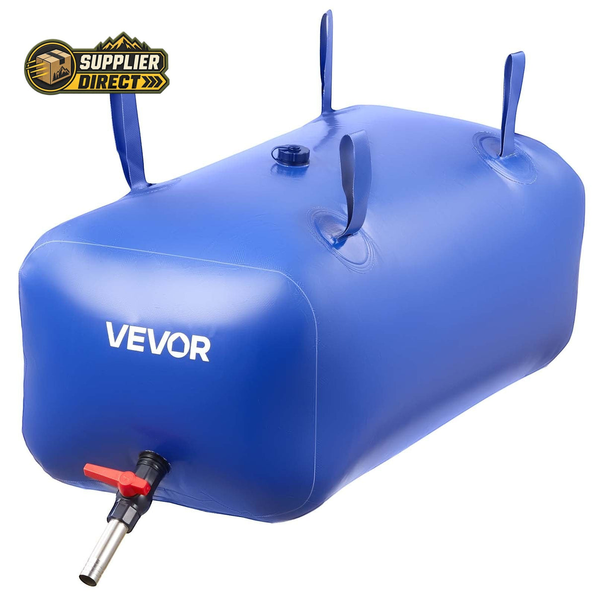 PrepPro Australia 113L heavy-duty blue PVC water storage bladder with faucet valve and reinforced carry handles
