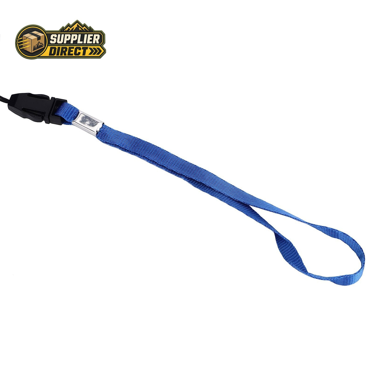 PrepPro Australia blue fabric lanyard with a black plastic buckle, ideal for securing portable emergency chargers.
