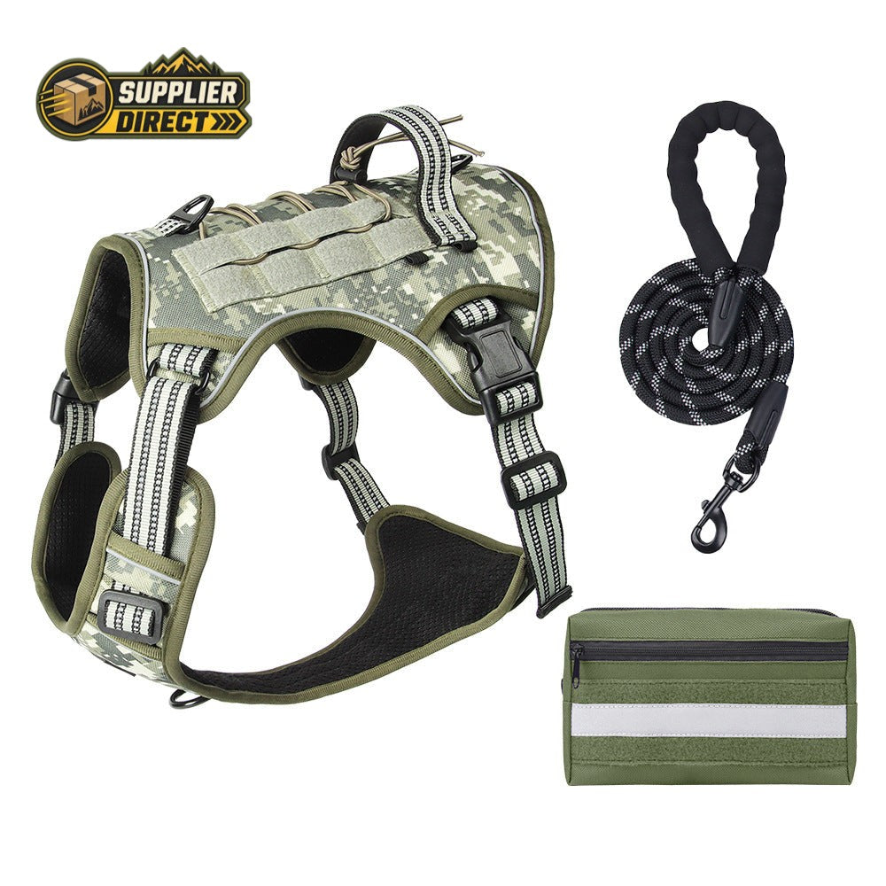 PrepPro Australia camouflage tactical dog harness set with detachable utility pouch and heavy-duty rope leash