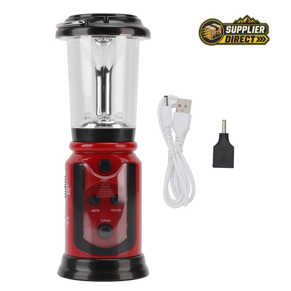 Radio Lantern, Hand Crank USB Rechargeable, Red