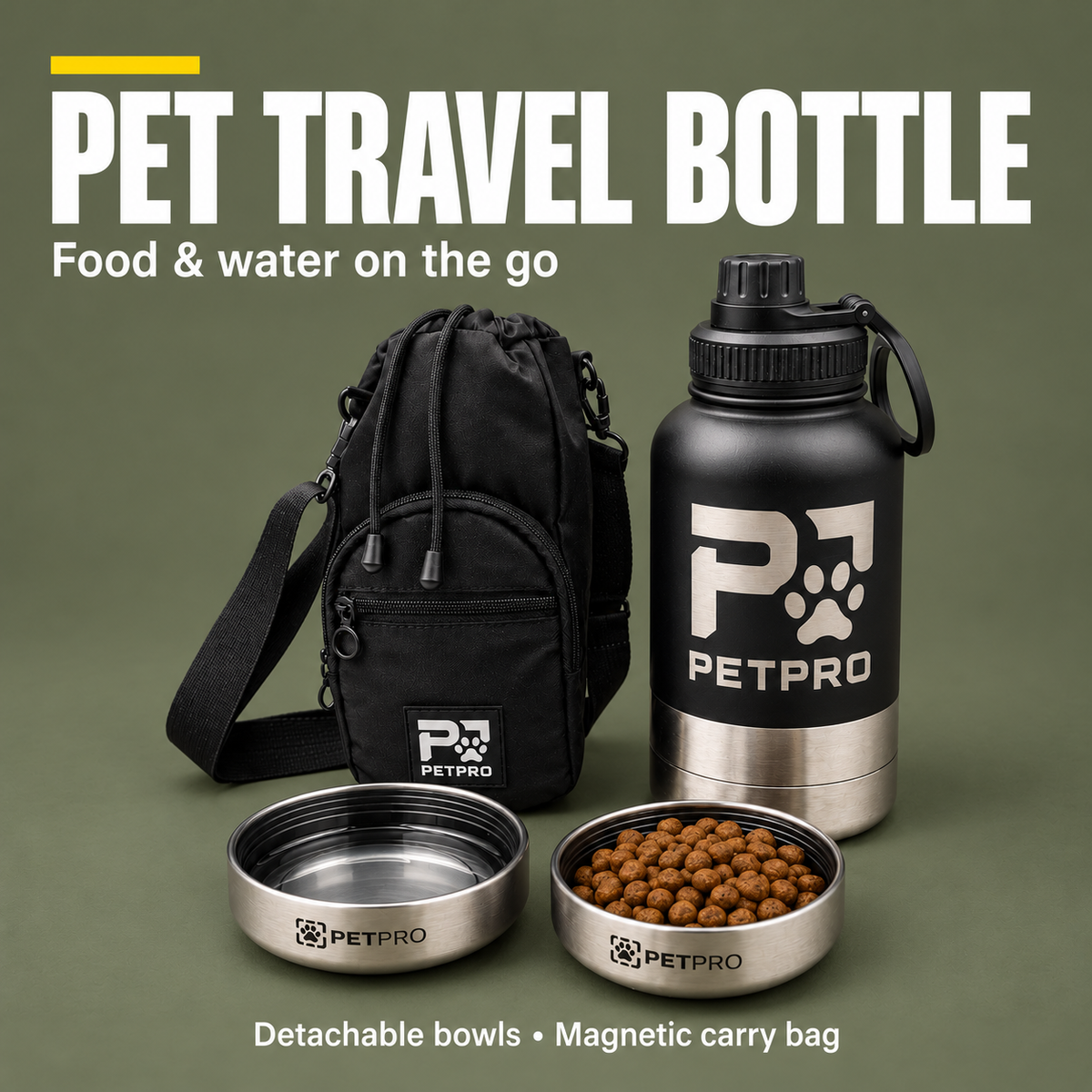 Dual-Purpose Pet Travel Bottle with Magnetic Carry Bag