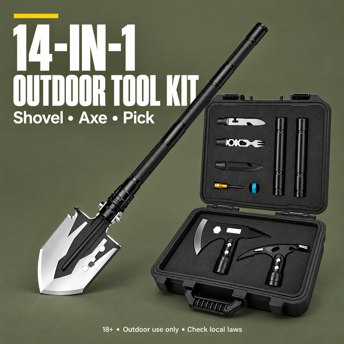 Ultimate 14‑in‑1 Survival Shovel Axe & Pick
