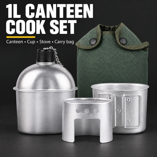 Aluminium Canteen Cook Set 1L | Cup, Stove & Carry Bag Australia