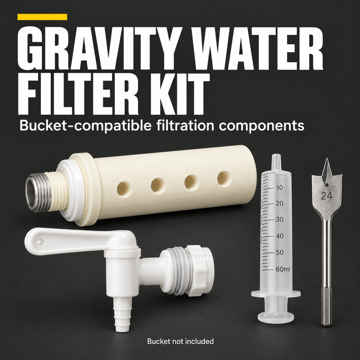 GravityFlow bucket-compatible filter kit; bucket not included