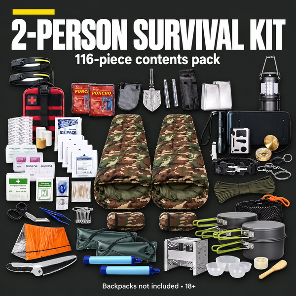 PrepPro BaseCamp V2 2‑Person Survival Kit – 116 Pieces (No Bag)