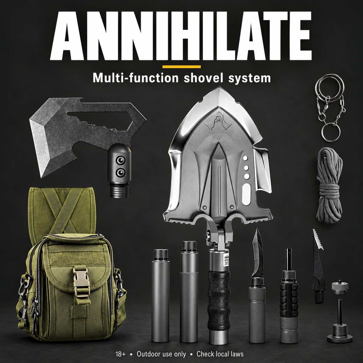 ANNIHILATE Premium Multi-Function Shovel System — olive/charcoal product image