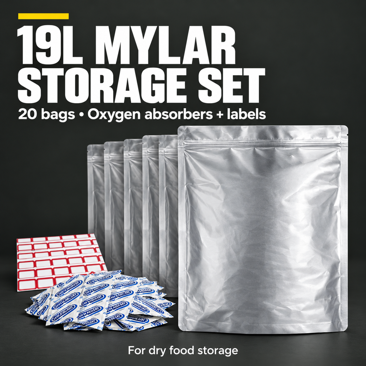 2.5L Mylar Bag & Oxygen Absorber Set + 19L Mylar Bag Set (Bundle)