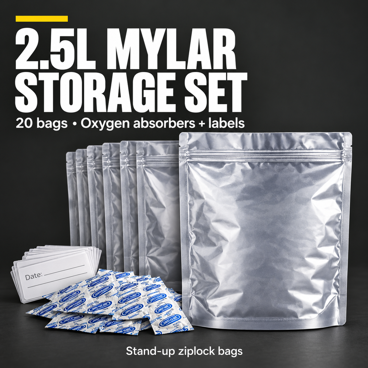 2.5L Mylar Bag & Oxygen Absorber Set + 19L Mylar Bag Set (Bundle)