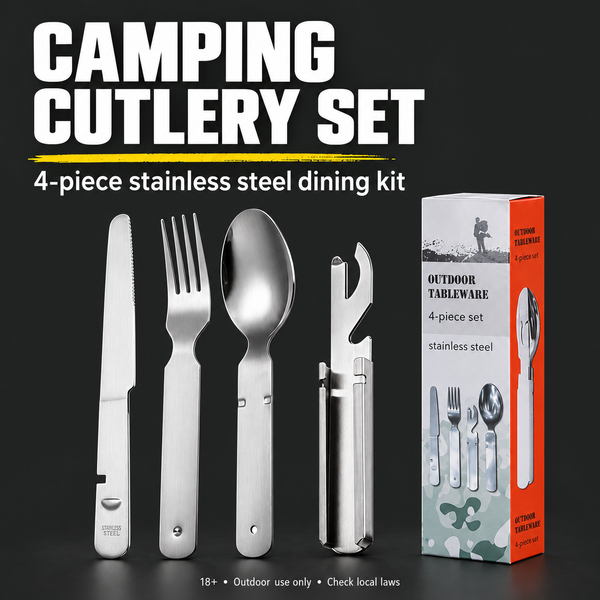 4-Piece Stainless Steel Camping Cutlery Set | Outdoor Tableware