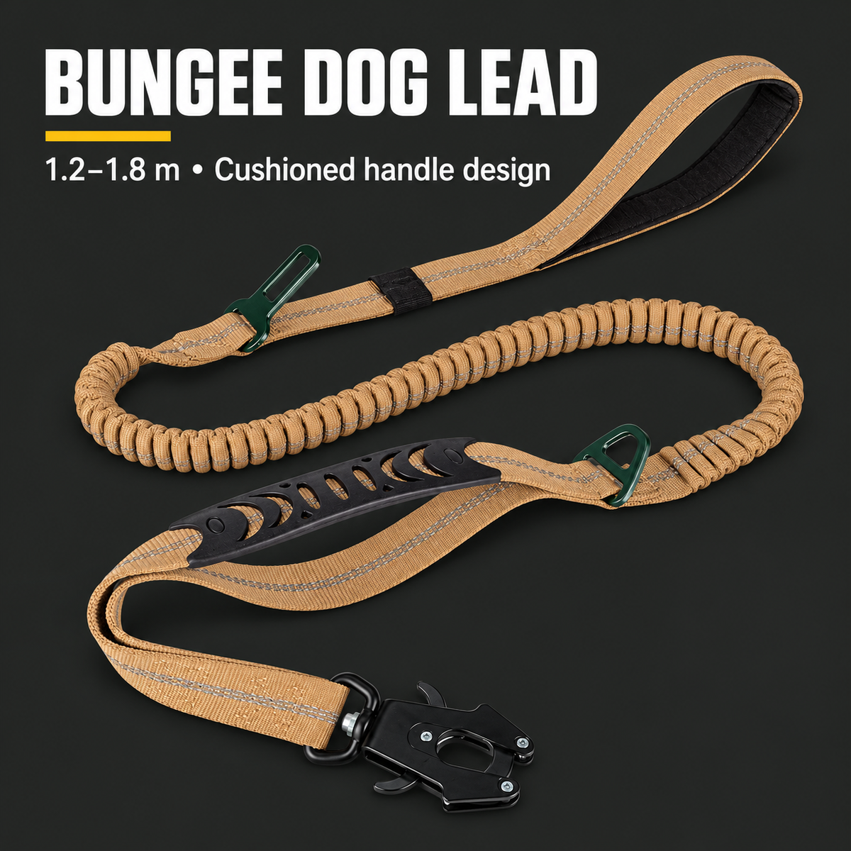 Tactical Dog Leash Heavy Duty, 1.2–1.8 m Shock Absorbing Bungee Lead — charcoal product hero