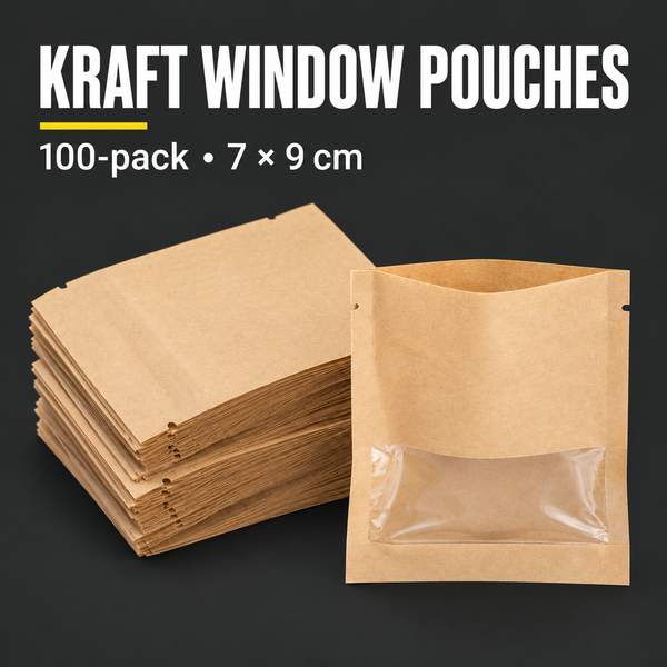 100 Pack Sealable Kraft Paper Bags with Clear Window - 7 x 9cm