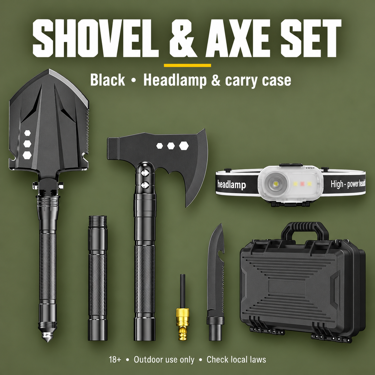 Multifunctional Entrenching Shovel & Axe Set - Black — olive/charcoal product image